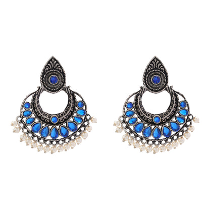 Charming Chaandbali pearl stud earrings (Blue)