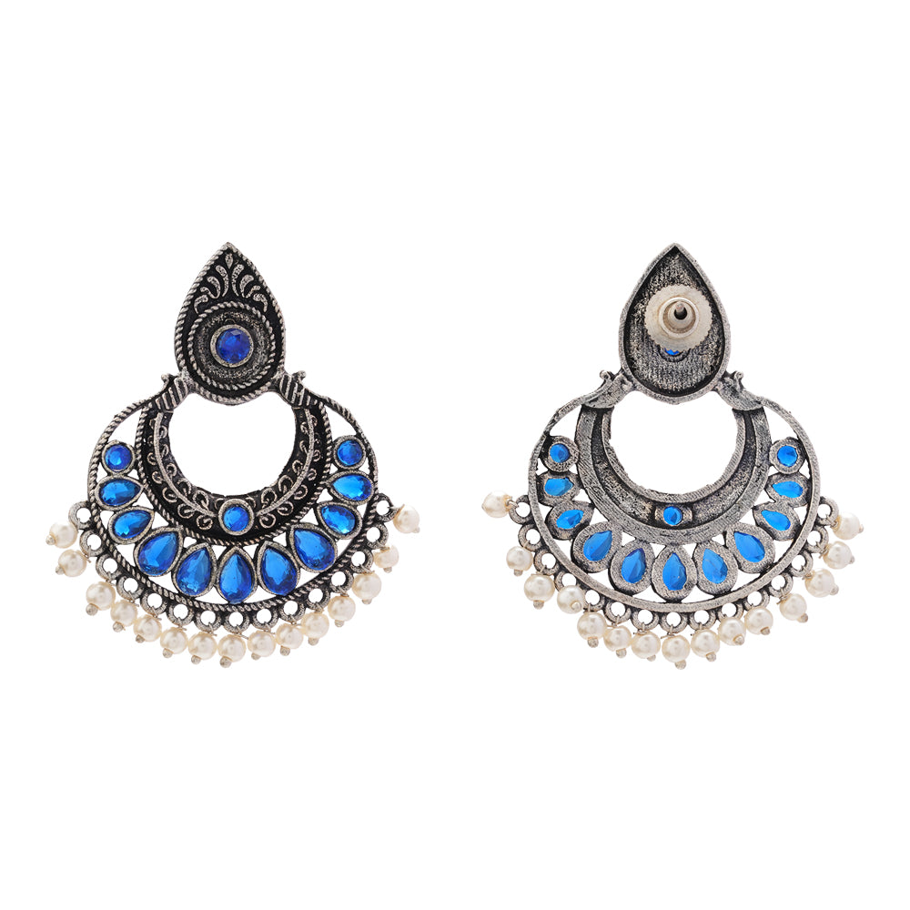 Charming Chaandbali pearl stud earrings (Blue)