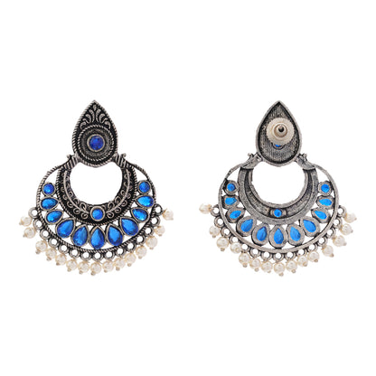 Charming Chaandbali pearl stud earrings (Blue)