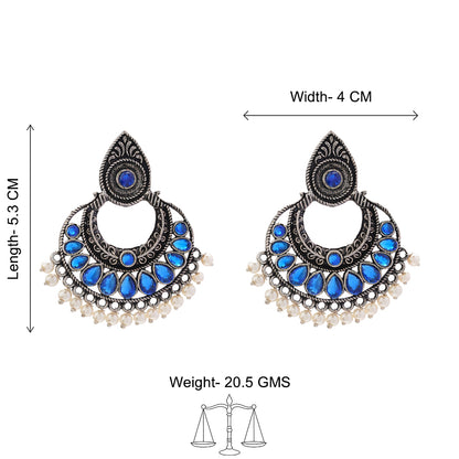 Charming Chaandbali pearl stud earrings (Blue)