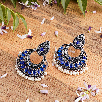 Charming Chaandbali pearl stud earrings (Blue)