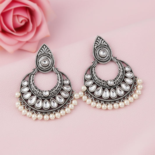 Charming Chaandbali pearl stud earrings (White)