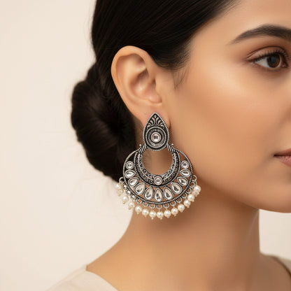 Charming Chaandbali pearl stud earrings (White)
