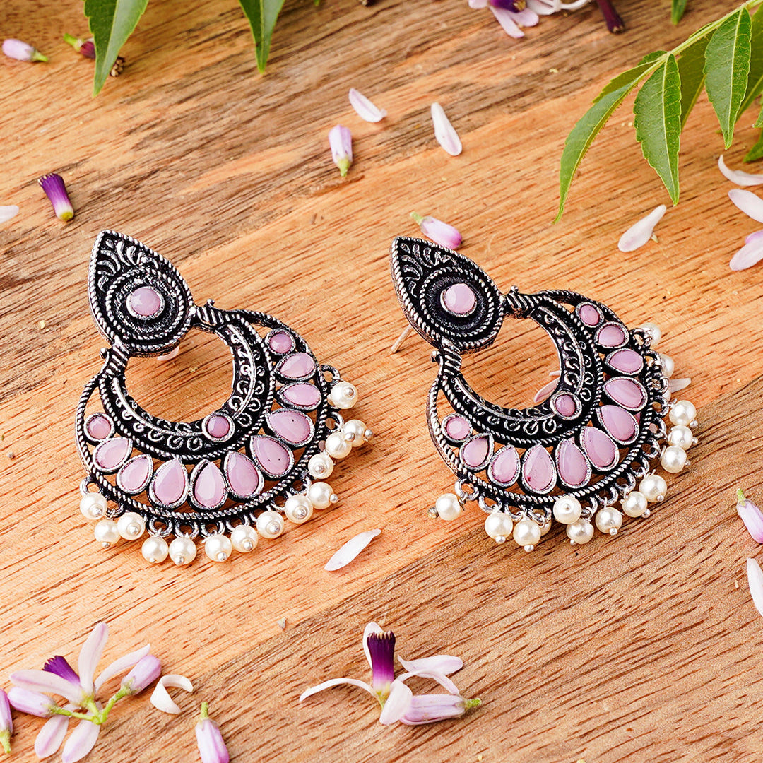 Charming Chaandbali pearl stud earrings (Baby Pink)
