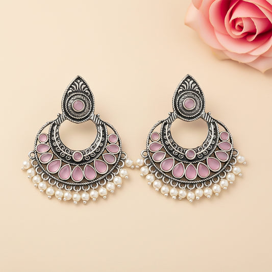 Charming Chaandbali pearl stud earrings (Baby Pink)