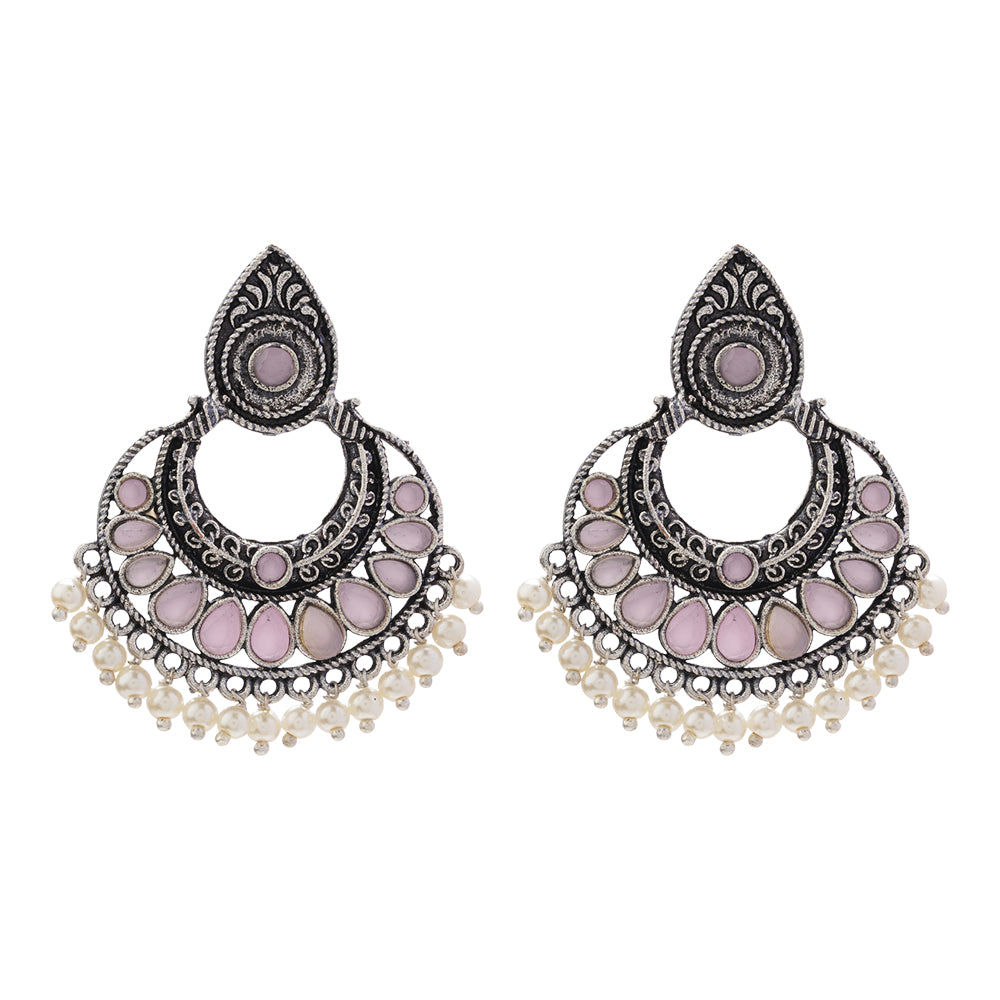 Charming Chaandbali pearl stud earrings (Baby Pink)