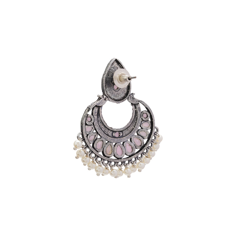 Charming Chaandbali pearl stud earrings (Baby Pink)
