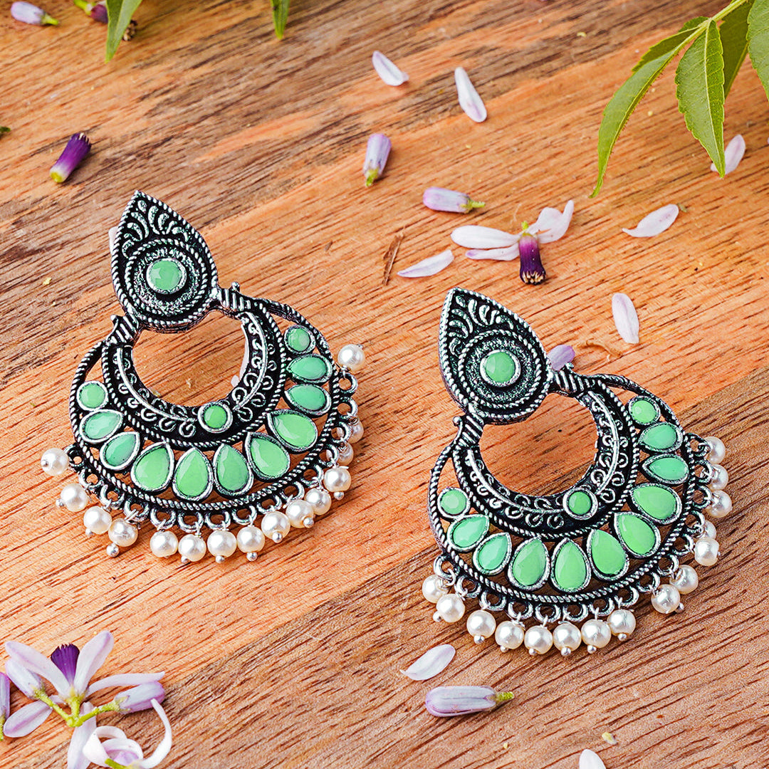 Charming Chaandbali pearl stud earrings (Pista)
