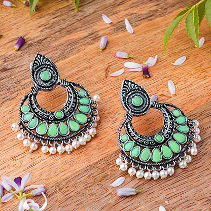 Charming Chaandbali pearl stud earrings (Pista)