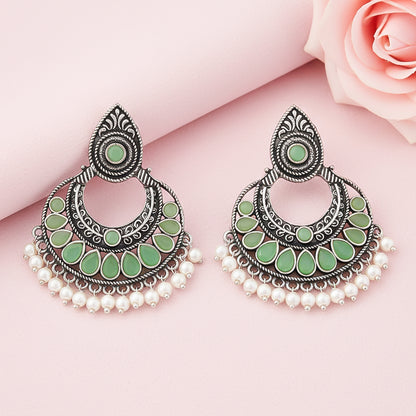 Charming Chaandbali pearl stud earrings (Pista)
