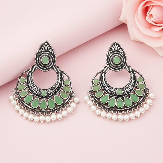 Charming Chaandbali pearl stud earrings (Pista)