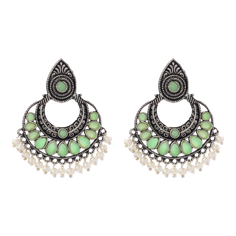 Charming Chaandbali pearl stud earrings (Pista)