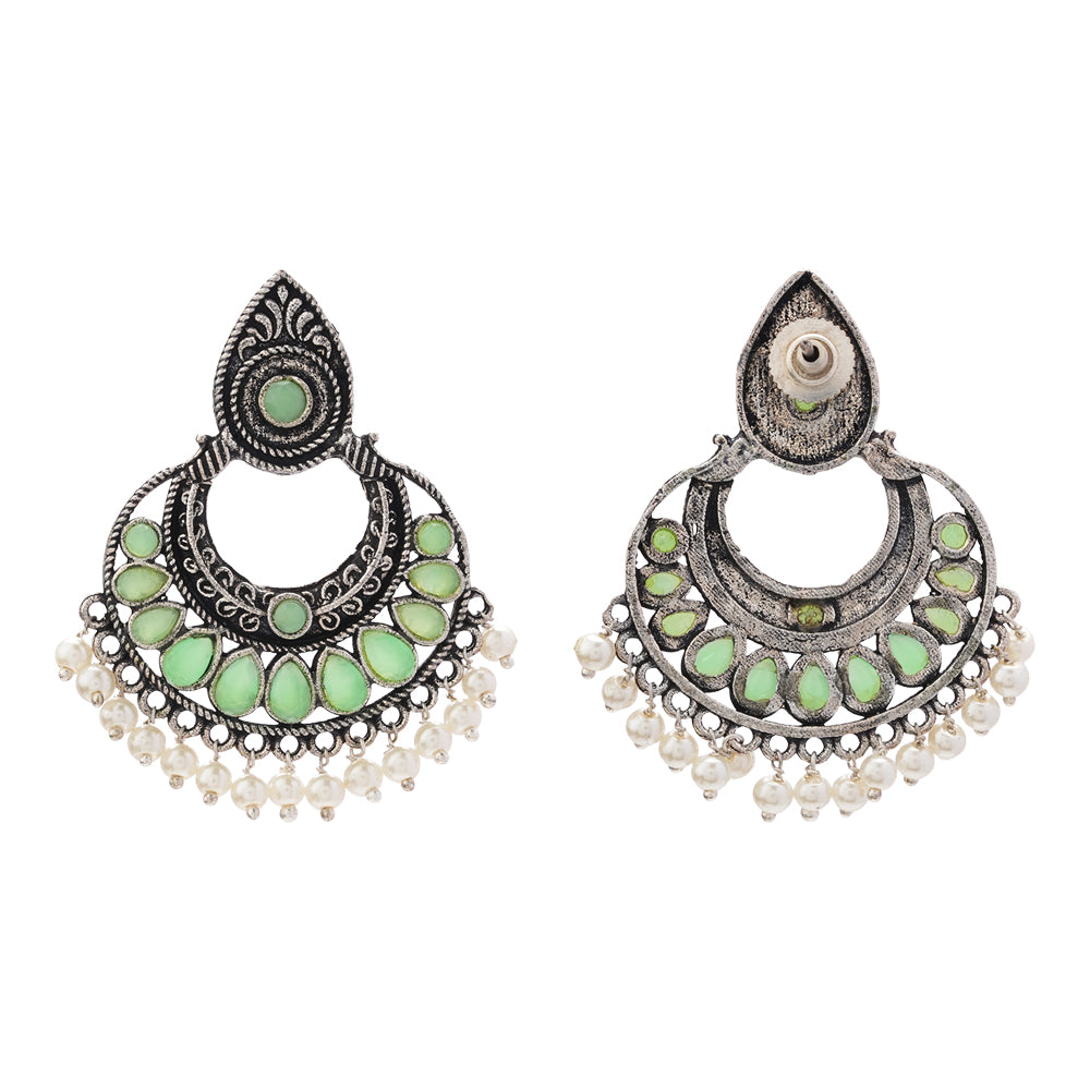 Charming Chaandbali pearl stud earrings (Pista)