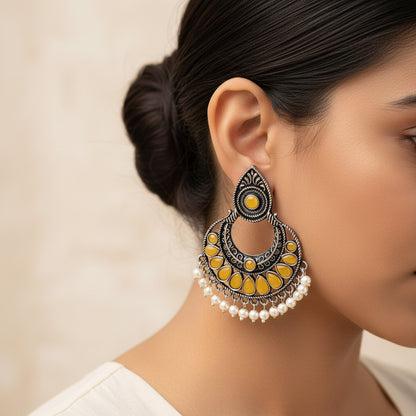 Charming Chaandbali pearl stud earrings (Yellow)