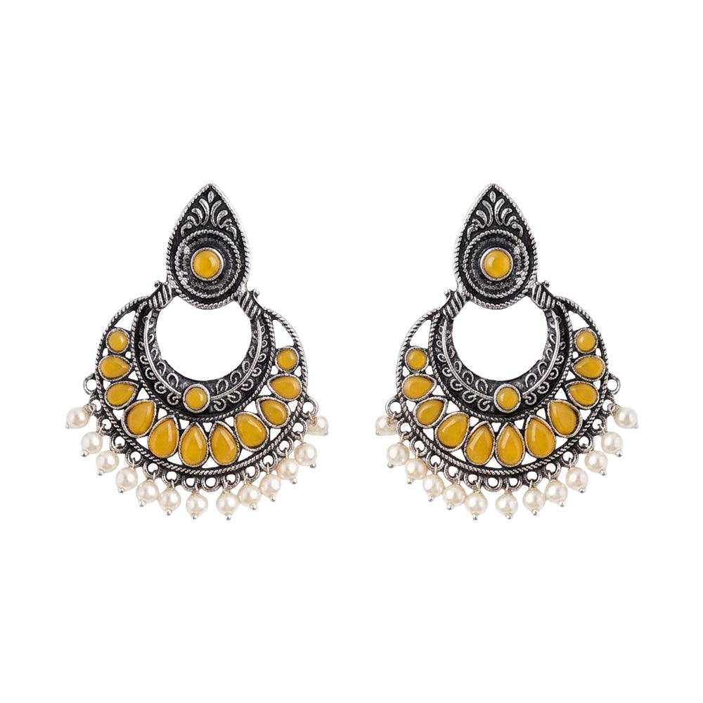 Charming Chaandbali pearl stud earrings (Yellow)