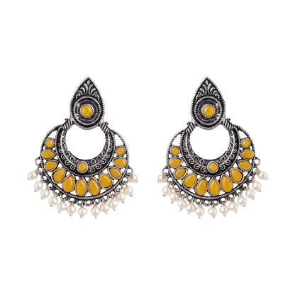 Charming Chaandbali pearl stud earrings (Yellow)