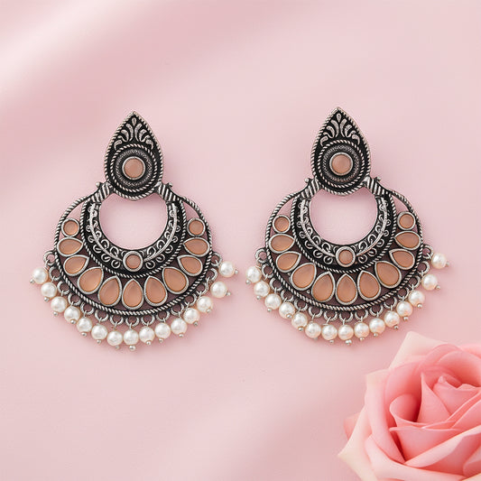 Charming Chaandbali pearl stud earrings (Light Orange)