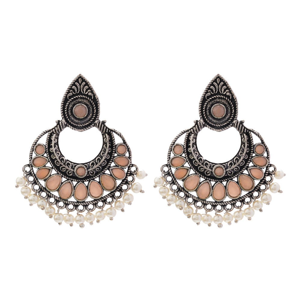 Charming Chaandbali pearl stud earrings (Light Orange)