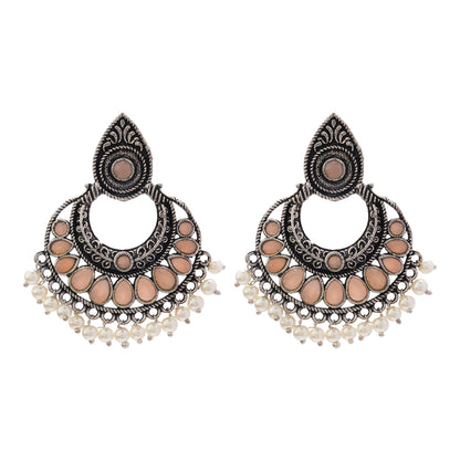 Charming Chaandbali pearl stud earrings (Light Orange)