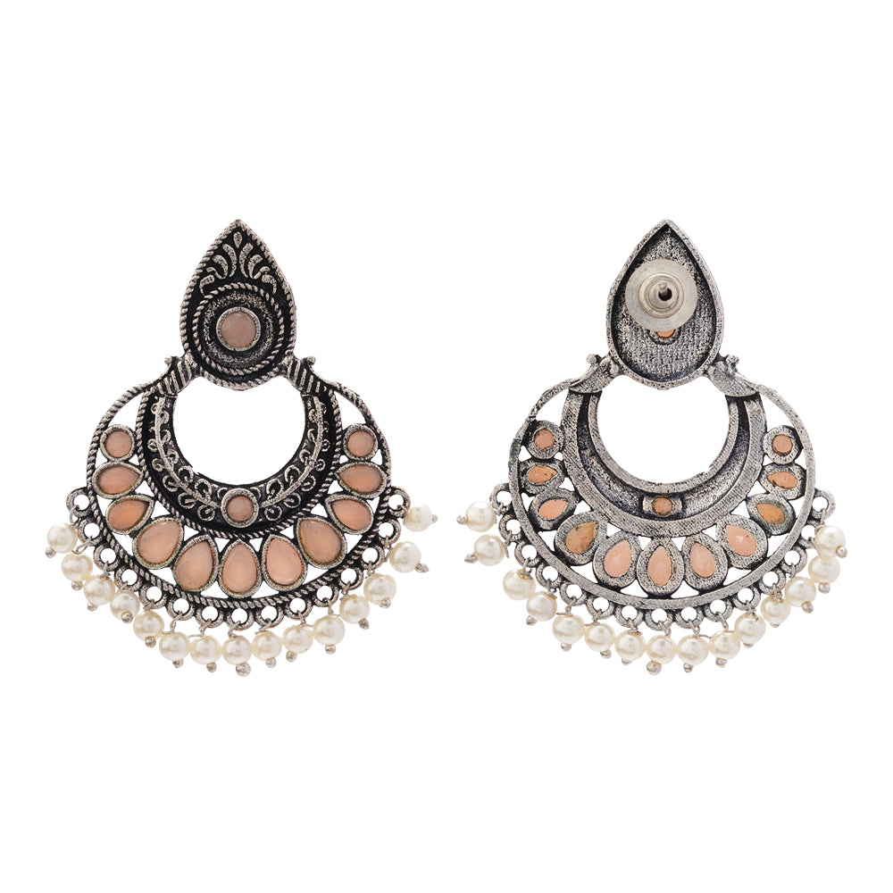 Charming Chaandbali pearl stud earrings (Light Orange)