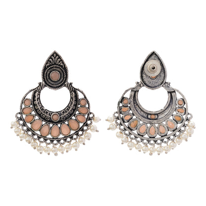 Charming Chaandbali pearl stud earrings (Light Orange)