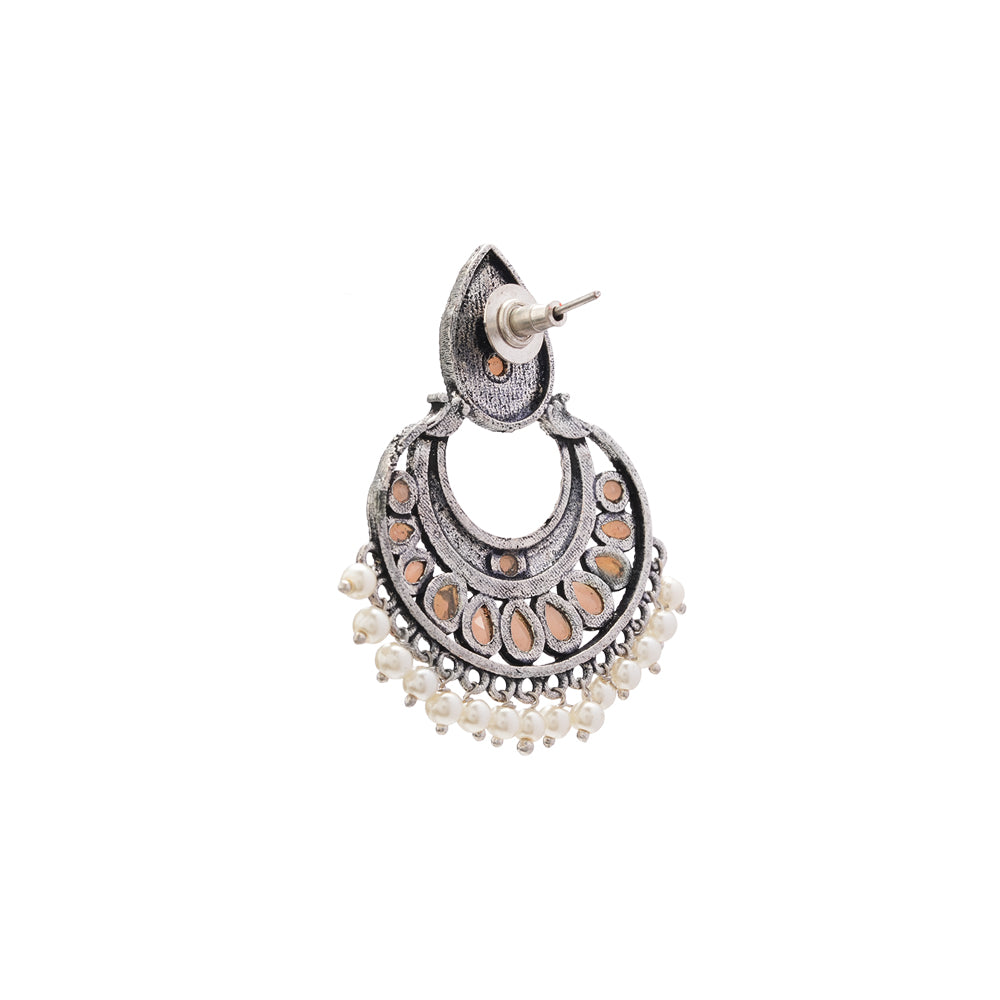Charming Chaandbali pearl stud earrings (Light Orange)
