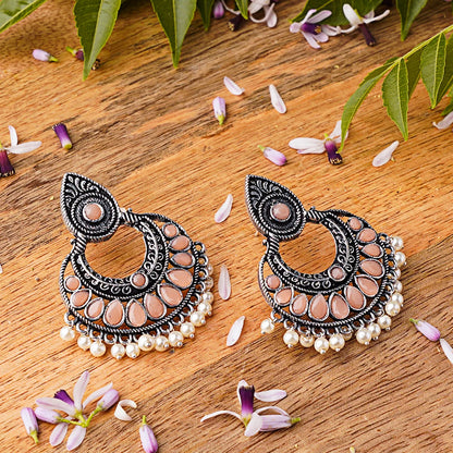 Charming Chaandbali pearl stud earrings (Light Orange)
