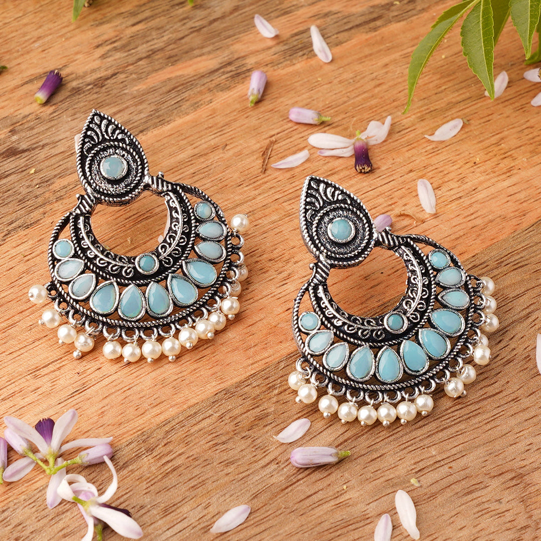 Charming Chaandbali pearl stud earrings (Mint)