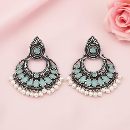 Charming Chaandbali pearl stud earrings (Mint)