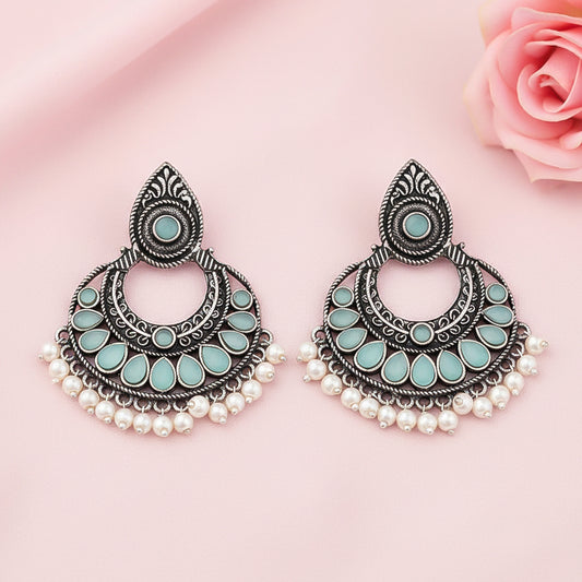 Charming Chaandbali pearl stud earrings (Mint)