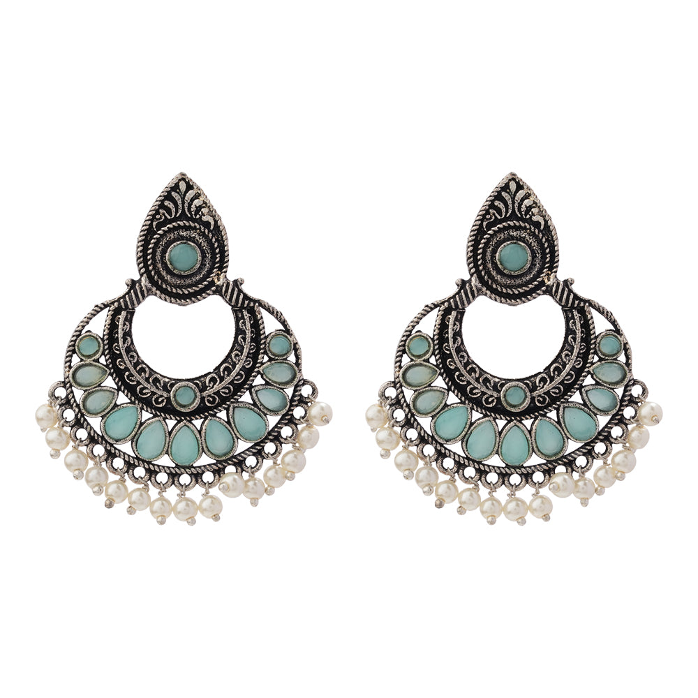 Charming Chaandbali pearl stud earrings (Mint)