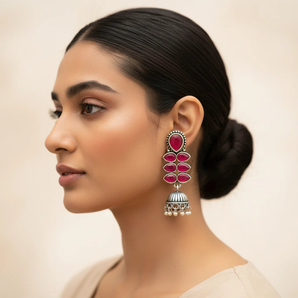 Kalash Kamal earring (Light Orange) Dazzle Dash Jhumki earring (Red) Combo set