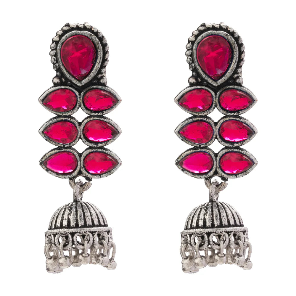 Royal Triple Bell Layered Jhumka Earring (Black) Dazzle Dash Jhumki earring (Red) Combo set