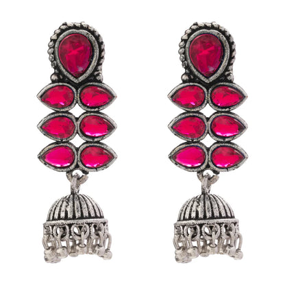 Royal Triple Bell Layered Jhumka Earring (Black) Dazzle Dash Jhumki earring (Red) Combo set
