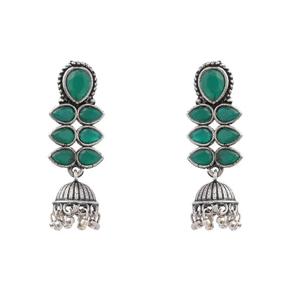 Dazzle Dash Jhumki earring (Green) Meena Manjari stone stud earrings (Silver) Combo set