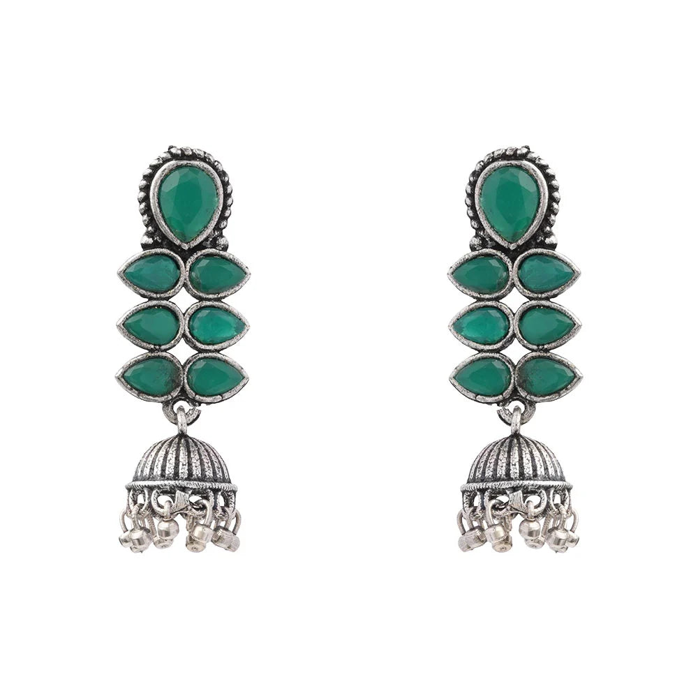 Dazzle Dash Jhumki earring (Green) Charmbell earrings (White) Combo set