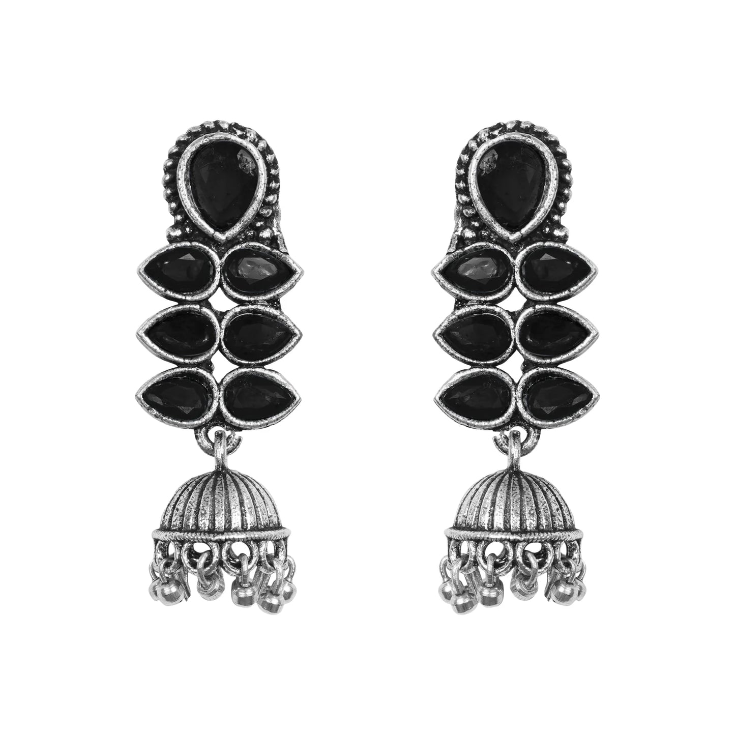 Dazzle Dash Jhumki earring (Black) Meena Manjari stone stud earrings (Silver) Combo set