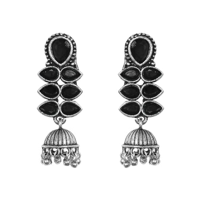 Dazzle Dash Jhumki earring (Black) Meena Manjari stone stud earrings (Silver) Combo set