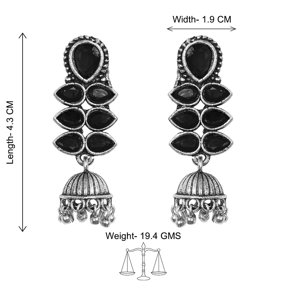 Charmbell earrings (Blue) Dazzle Dash Jhumki earring (Black) Combo set