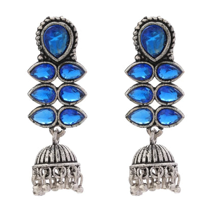 Dazzle Dash Jhumki earring (Blue) Meena Manjari stone stud earrings (Silver) Combo set