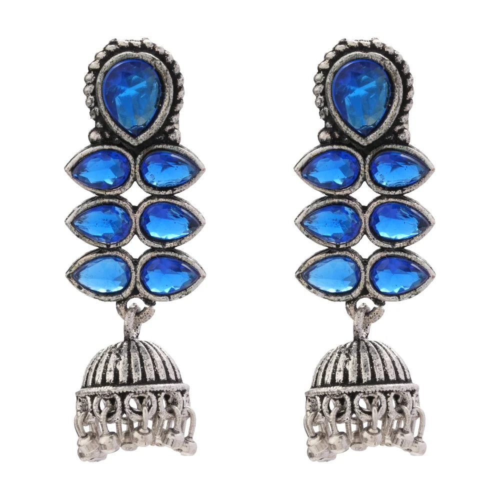 Royal Triple Bell Layered Jhumka Earring (Black) Dazzle Dash Jhumki earring (Blue) Combo set