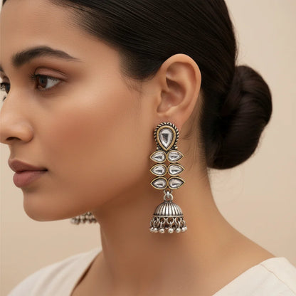 Charmbell earrings (Black) Dazzle Dash Jhumki earring (White) Combo set