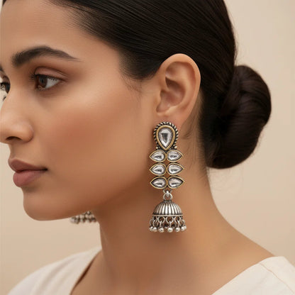Peacock glow stone studded dangler earrings (Multicolored) Dazzle Dash Jhumki earring (White) Combo set