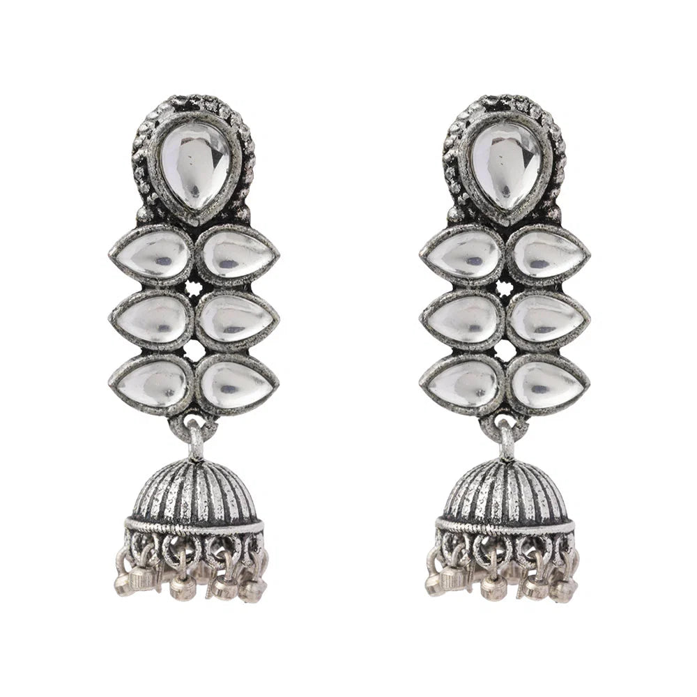 Dazzle Dash Jhumki earring (White) Meena Manjari stone stud earrings (Silver) Combo set