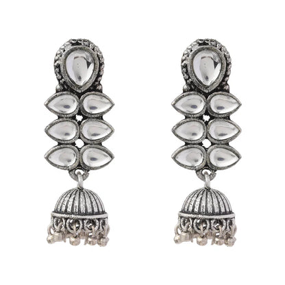Dazzle Dash Jhumki earring (White) Royal Triple Bell Layered Jhumka Earring (White) Combo set