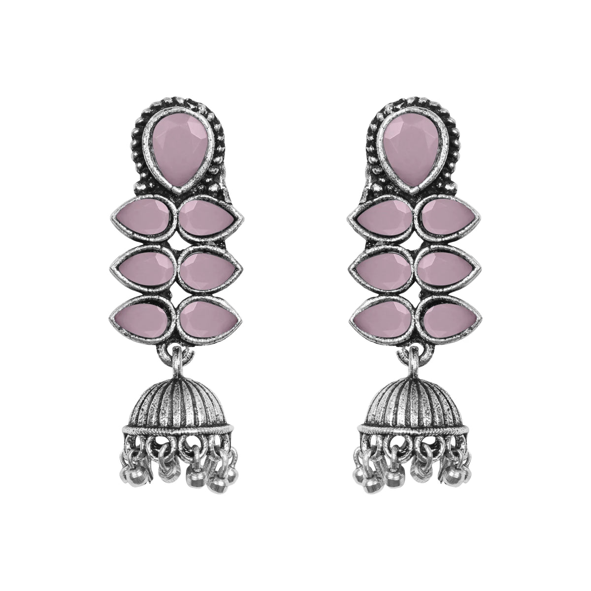 Dazzle Dash Jhumki earring (Baby Pink) Peacock glow stone studded dangler earrings (Light Orange) Combo set