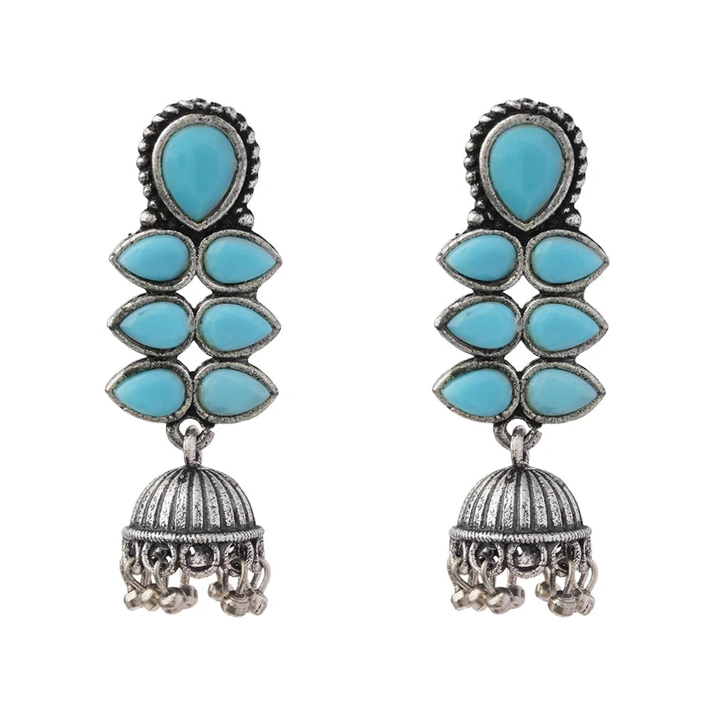 Dazzle Dash Jhumki earring (Sky Blue) Meena Manjari stone stud earrings (Silver) Combo set