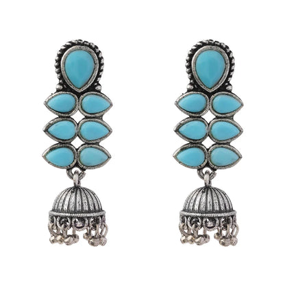 Dazzle Dash Jhumki earring (Sky Blue) Meena Manjari stone stud earrings (Silver) Combo set