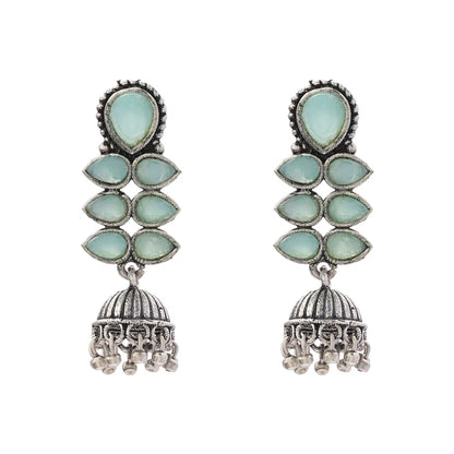 Dazzle Dash Jhumki earring (Mint) Meena Manjari stone stud earrings (Silver) Combo set