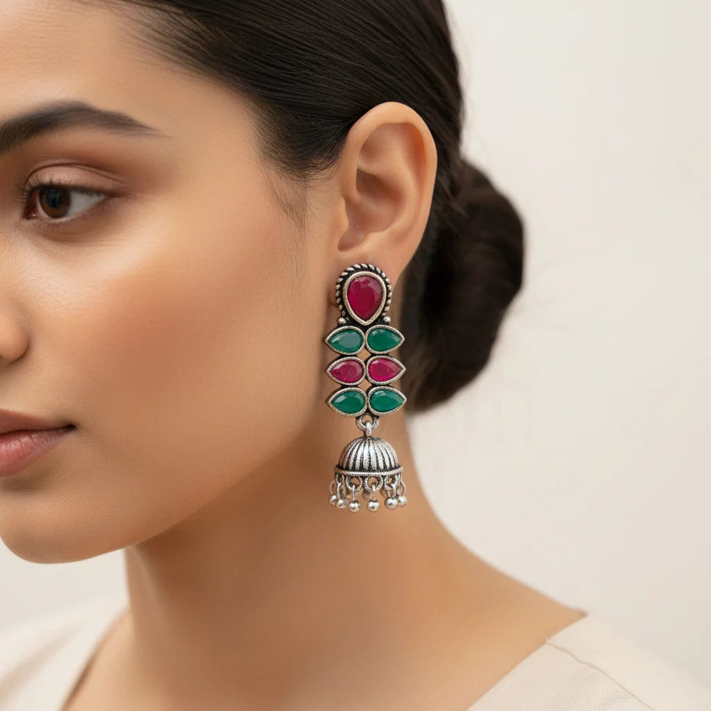Charmbell earrings (Black) Dazzle Dash Jhumki earring (Multicolored) Combo set